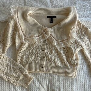 Forever 21 Beige Lace Collar Cardigan